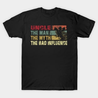 Mens Uncle the Man the Myth the Bad Influence Vintage Cat Father's Day Gift Dad T-Shirt